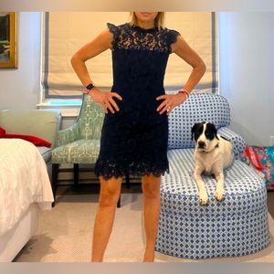 Lace navy blue cocktail dress by Aijek
